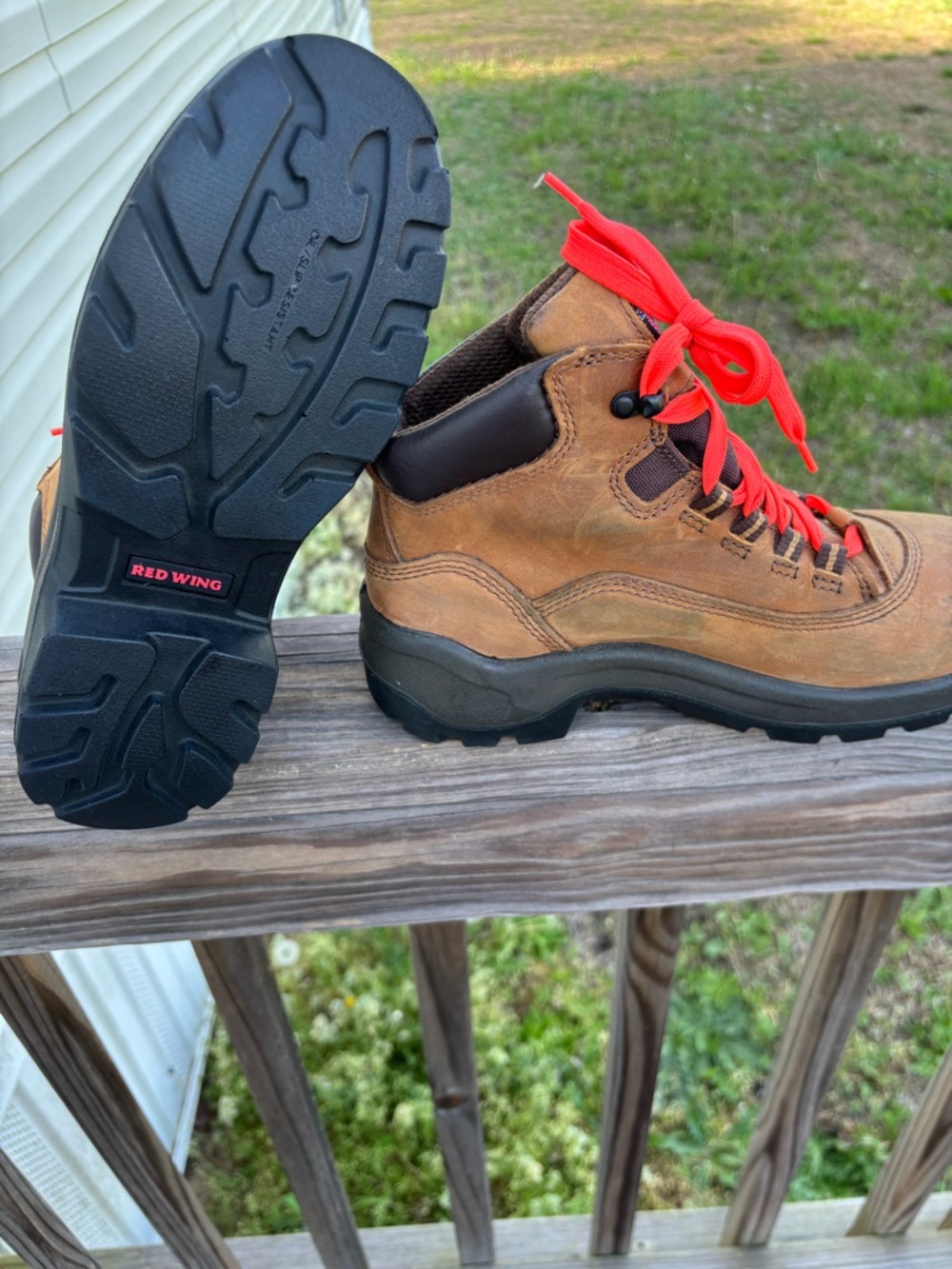 Red Wing Shoes Brown Boots with Orange-Red Logo Accent - Picture 4 of 15